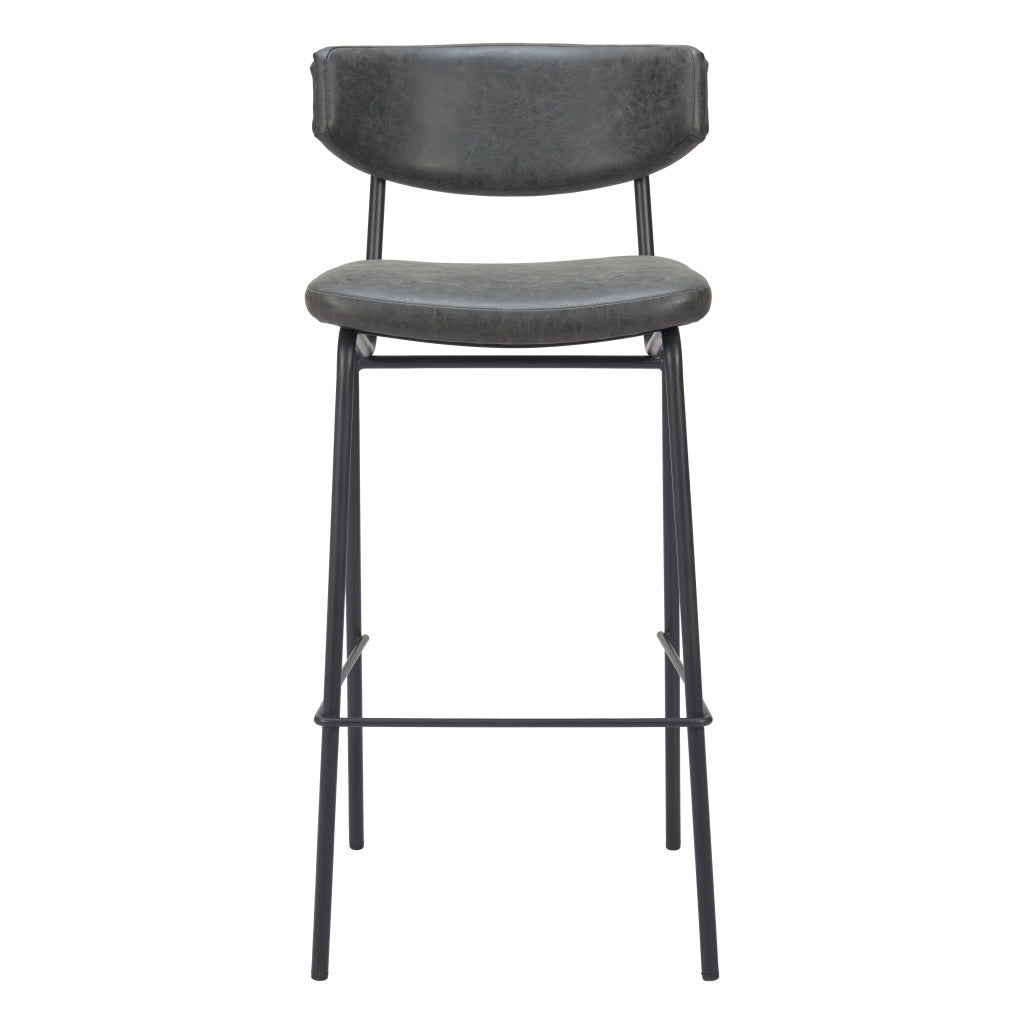 Set of Two 26" Black Faux Leather and Steel Low Back Counter Height Bar Chairs