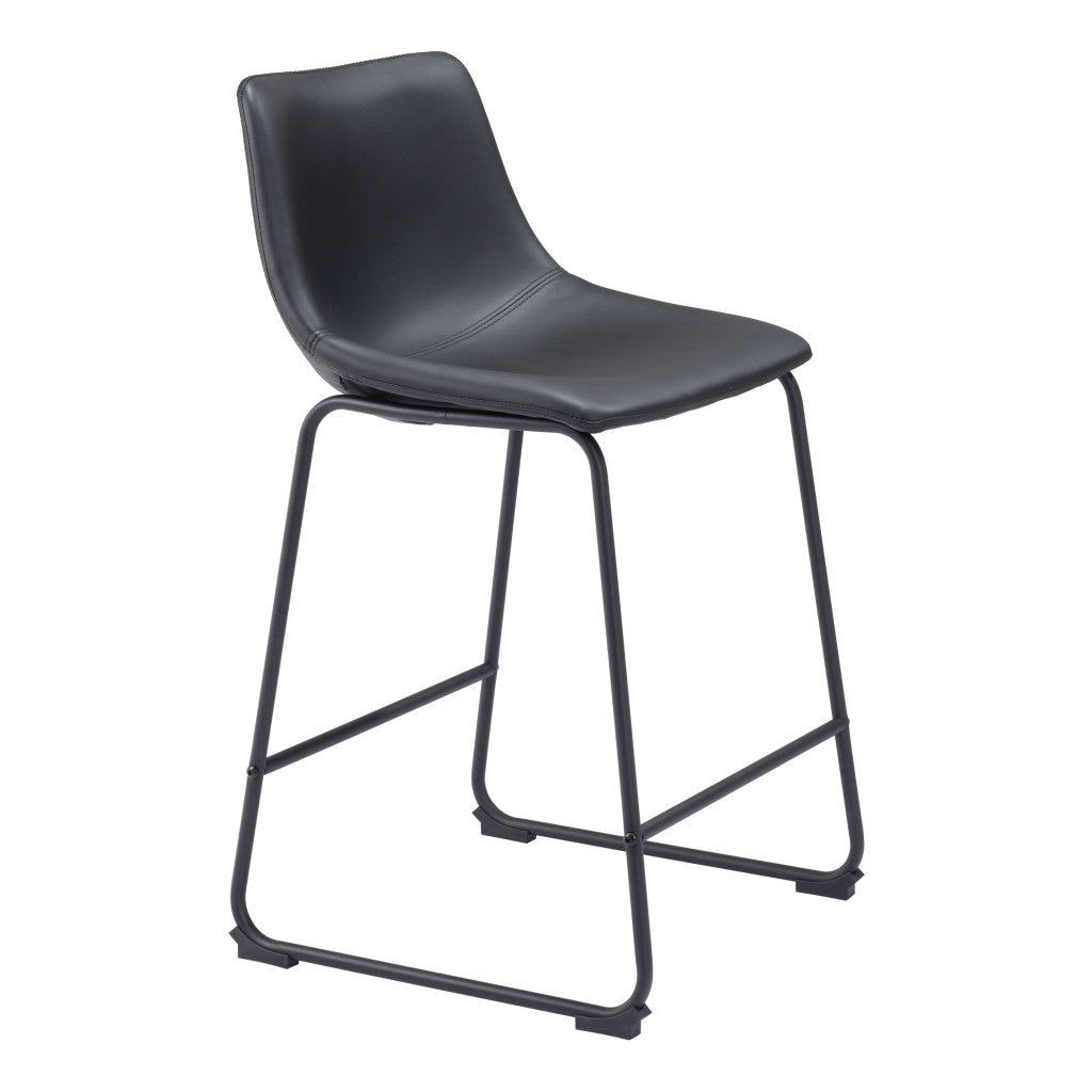 Set of Two 24" Black Faux Leather and Steel Counter Height Bar Chairs