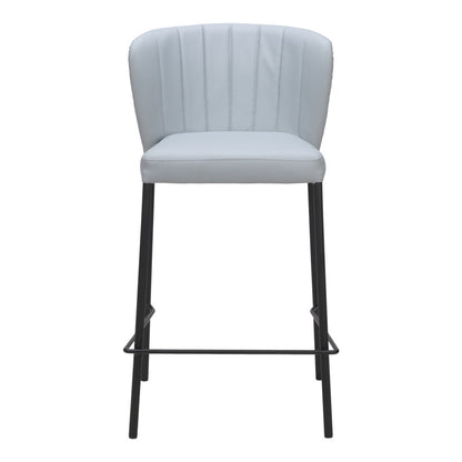 Set of Two 26" Gray And Black Faux Leather And Steel Counter Height Bar Chairs