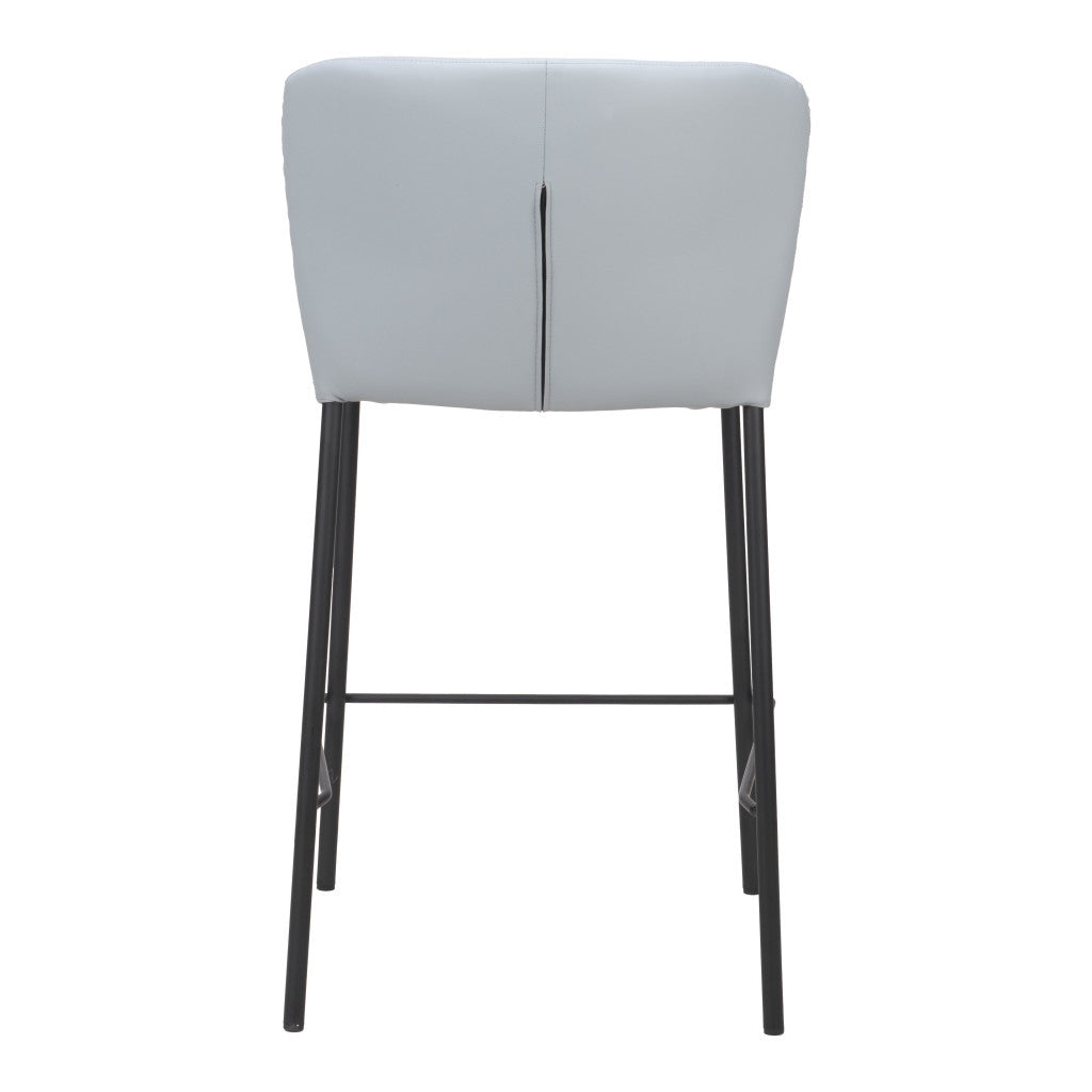 Set of Two 26" Gray And Black Faux Leather And Steel Counter Height Bar Chairs