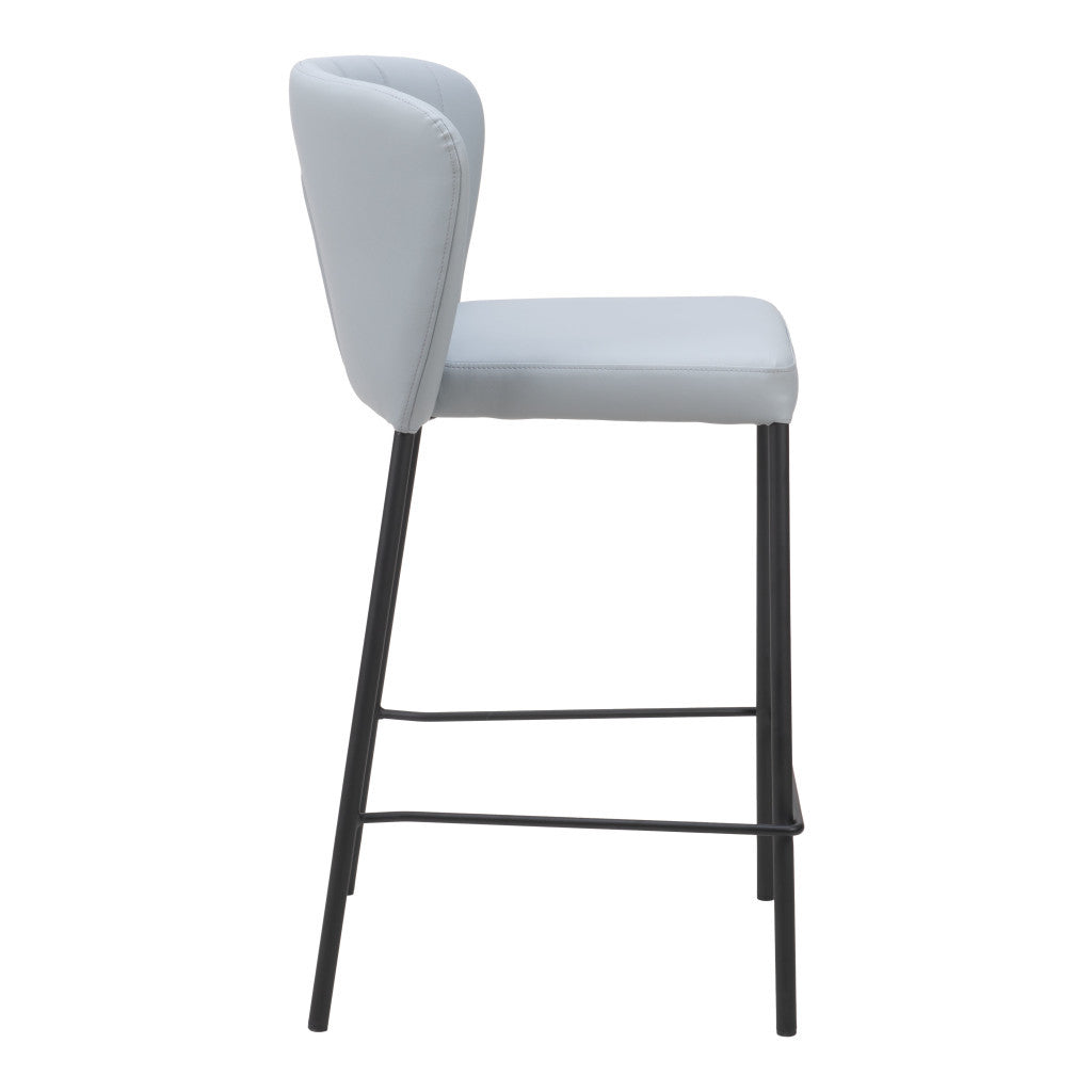 Set of Two 26" Gray And Black Faux Leather And Steel Counter Height Bar Chairs