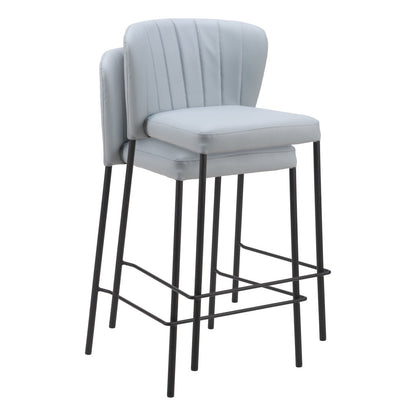 Set of Two 26" Gray And Black Faux Leather And Steel Counter Height Bar Chairs