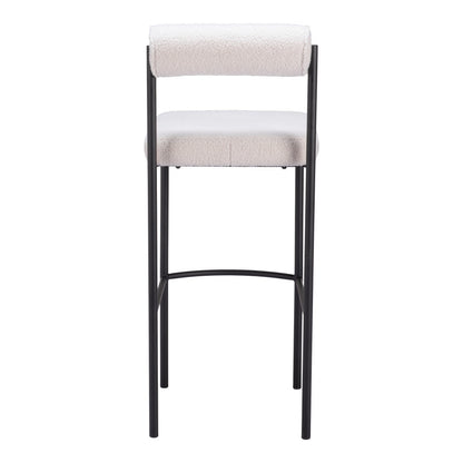 Set of Two 30" Ivory and Black Shearling and Steel Low Back Bar Height Bar Chairs