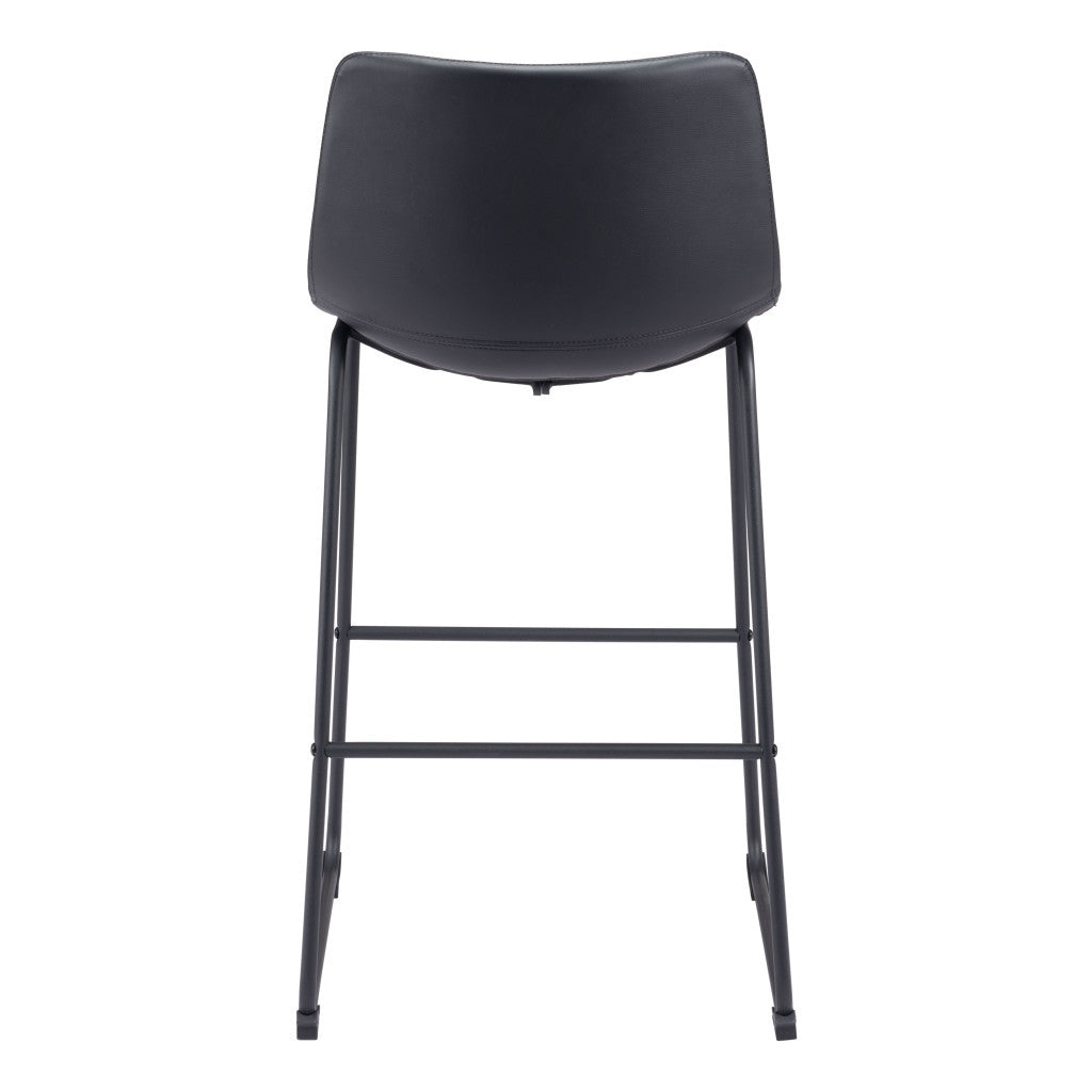 Set of Two 29" Black Faux Leather and Steel Counter Height Bar Chairs