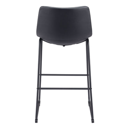 Set of Two 29" Black Faux Leather and Steel Counter Height Bar Chairs