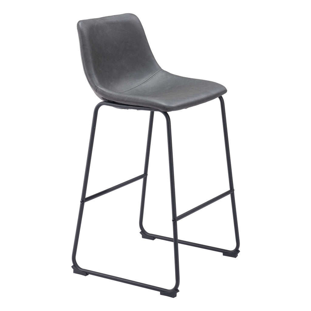 Set of Two 29" Charcoal and Black Faux Leather and Steel Counter Height Bar Chairs
