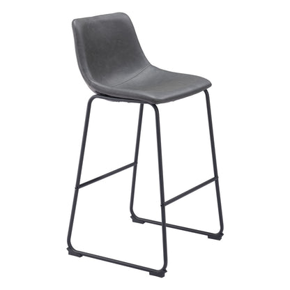 Set of Two 29" Charcoal and Black Faux Leather and Steel Counter Height Bar Chairs