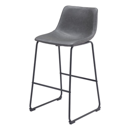 Set of Two 29" Charcoal and Black Faux Leather and Steel Counter Height Bar Chairs