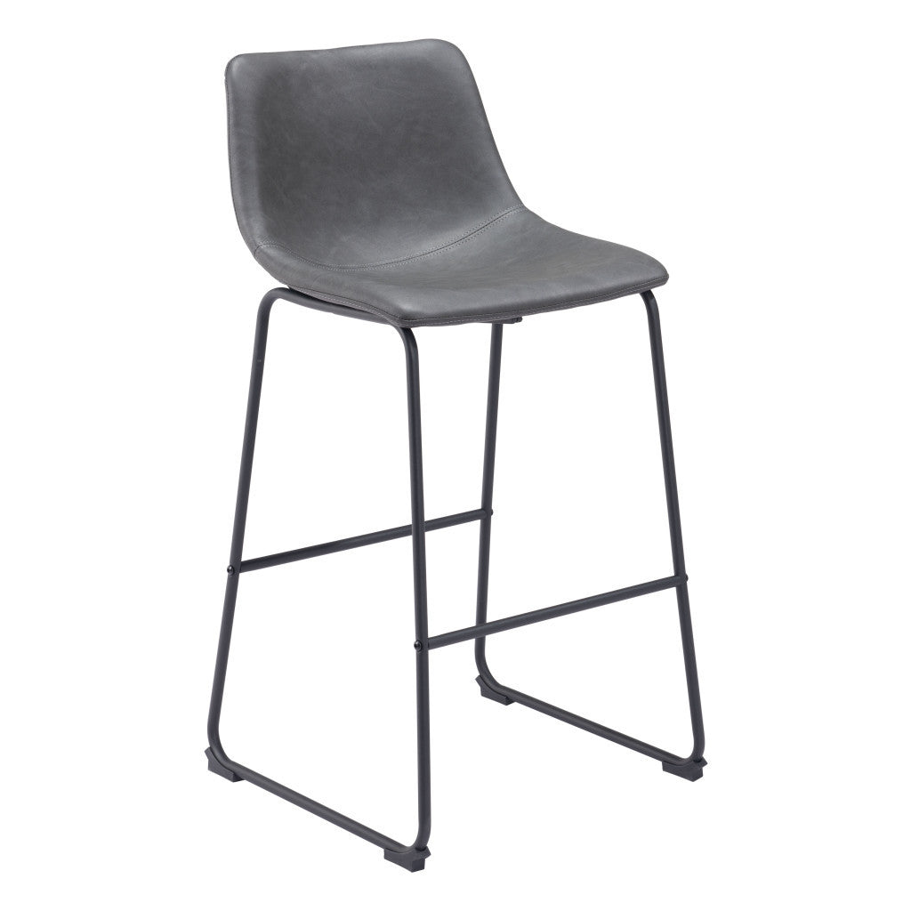 Set of Two 29" Charcoal and Black Faux Leather and Steel Counter Height Bar Chairs