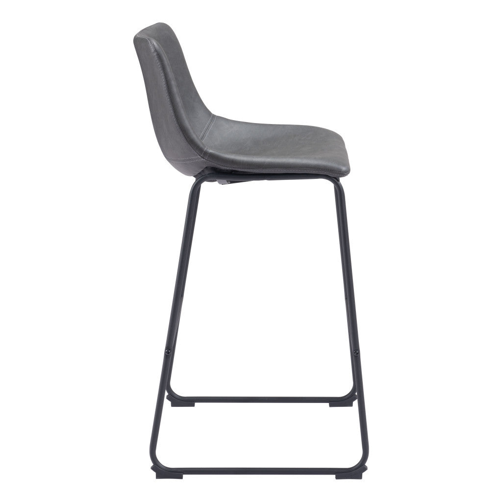Set of Two 29" Charcoal and Black Faux Leather and Steel Counter Height Bar Chairs
