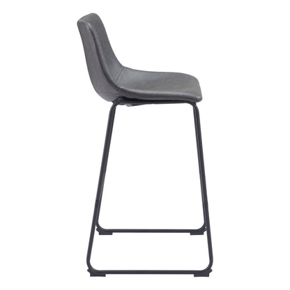Set of Two 29" Charcoal and Black Faux Leather and Steel Counter Height Bar Chairs