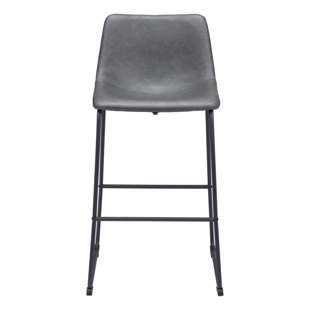 Set of Two 29" Charcoal and Black Faux Leather and Steel Counter Height Bar Chairs
