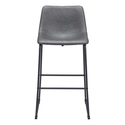 Set of Two 29" Charcoal and Black Faux Leather and Steel Counter Height Bar Chairs