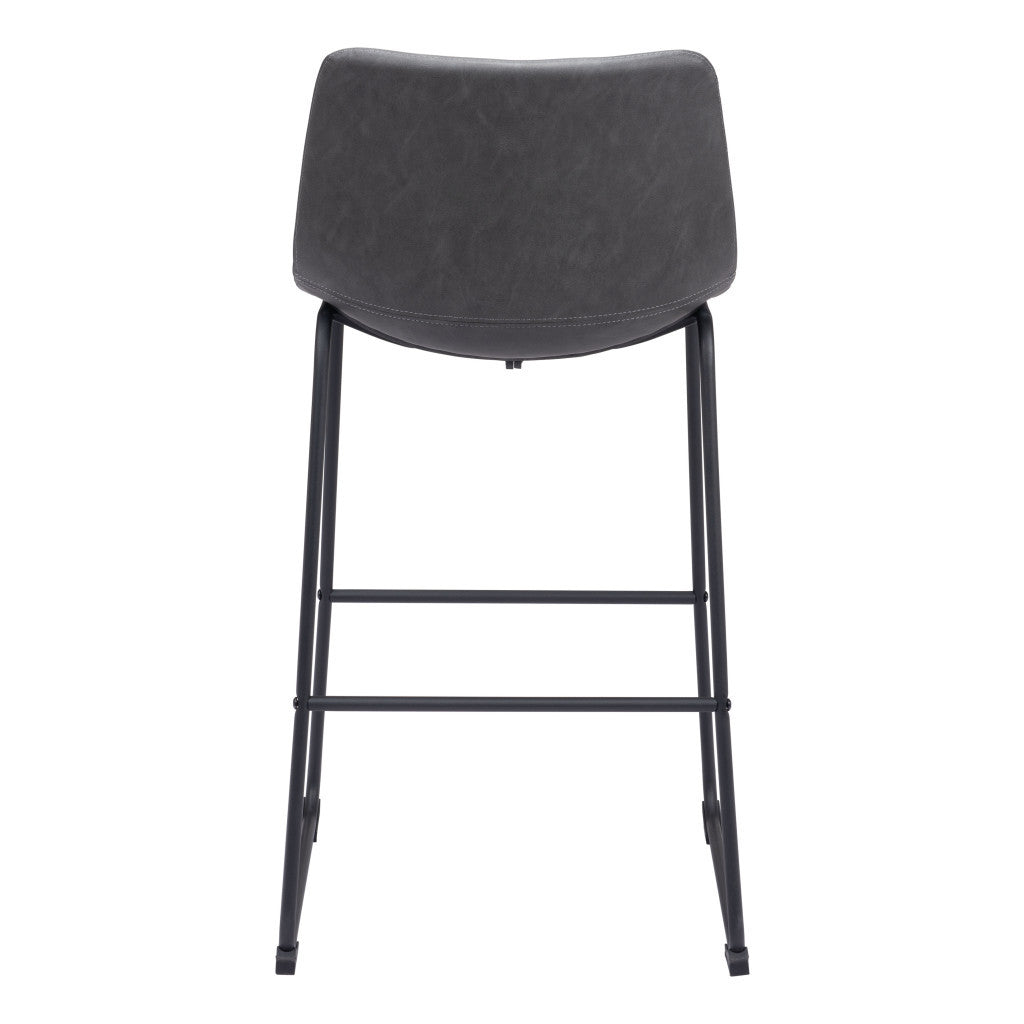 Set of Two 29" Charcoal and Black Faux Leather and Steel Counter Height Bar Chairs