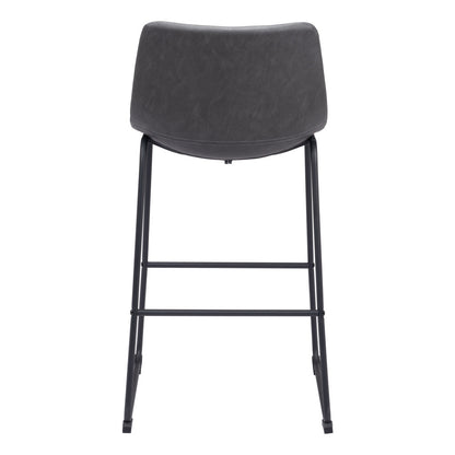 Set of Two 29" Charcoal and Black Faux Leather and Steel Counter Height Bar Chairs