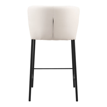 Set of Two 26" Cream And Black Faux Leather And Steel Counter Height Bar Chairs
