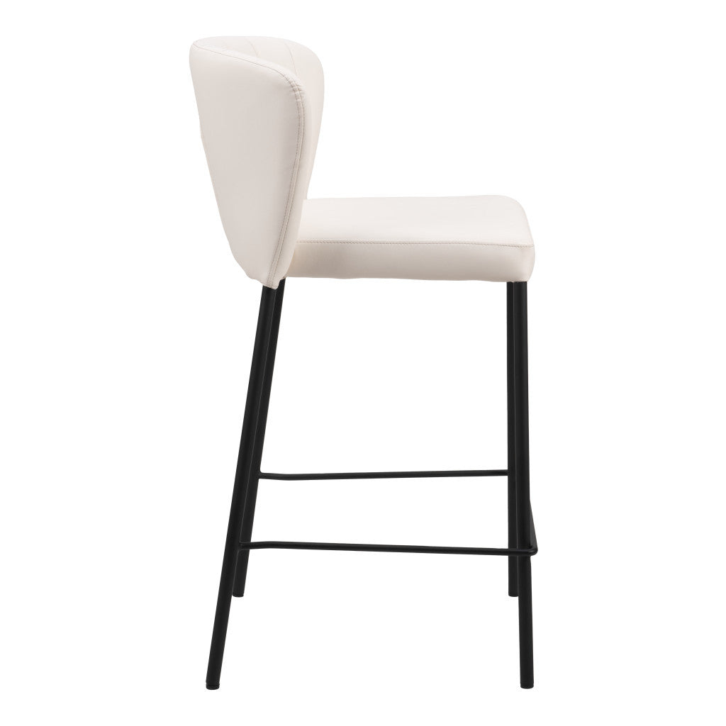 Set of Two 26" Cream And Black Faux Leather And Steel Counter Height Bar Chairs