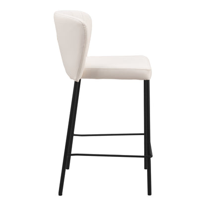 Set of Two 26" Cream And Black Faux Leather And Steel Counter Height Bar Chairs