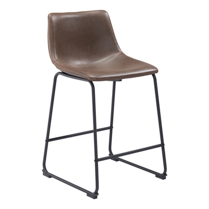 Set of Two 24" Espresso and Black Faux Leather and Steel Counter Height Bar Chairs