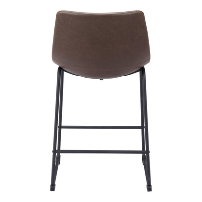 Set of Two 24" Espresso and Black Faux Leather and Steel Counter Height Bar Chairs