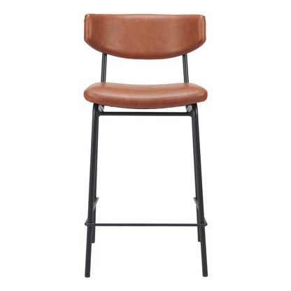 Set of Two 30" Brown and Black Faux Leather and Steel Low Back Bar Height Bar Chairs