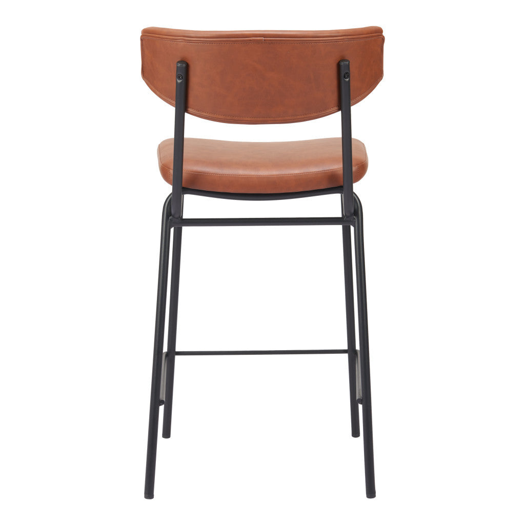 Set of Two 30" Brown and Black Faux Leather and Steel Low Back Bar Height Bar Chairs