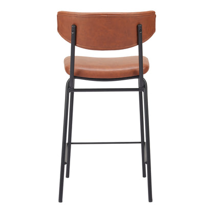 Set of Two 30" Brown and Black Faux Leather and Steel Low Back Bar Height Bar Chairs