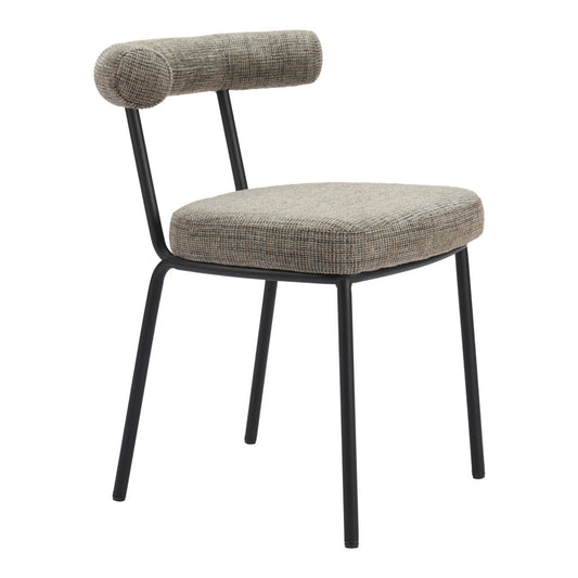 Set of Two Green and Black Upholstered Chenille Open Back Dining Side Chairs