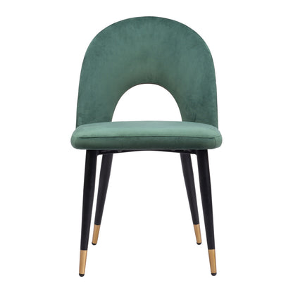 Set of Two Green Black and Gold Upholstered Velvet Open Back Dining Side Chairs