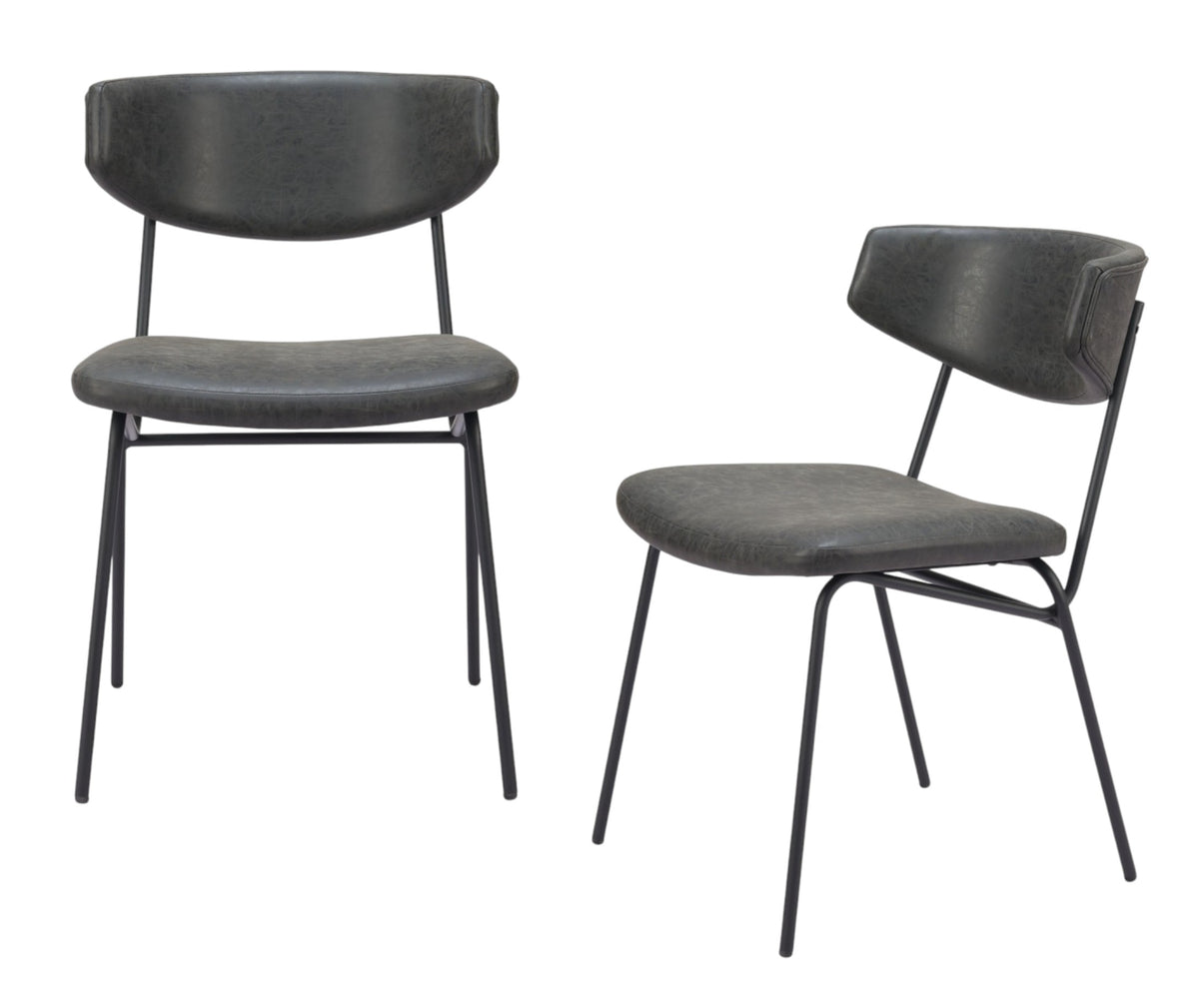 Set of Two Gray and Black Upholstered Faux Leather Open Back Dining Side Chairs
