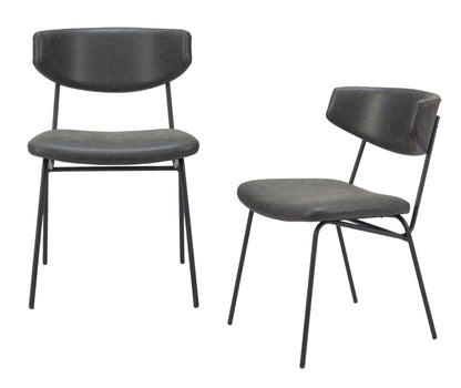 Set of Two Gray and Black Upholstered Faux Leather Open Back Dining Side Chairs