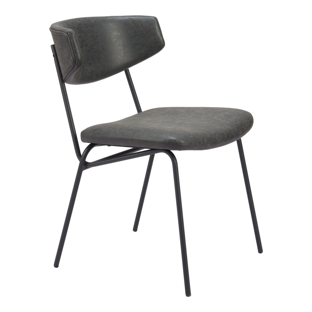 Set of Two Gray and Black Upholstered Faux Leather Open Back Dining Side Chairs