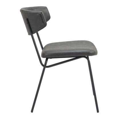 Set of Two Gray and Black Upholstered Faux Leather Open Back Dining Side Chairs