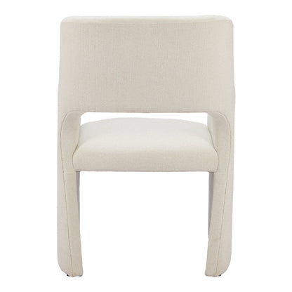 White Upholstered Faux Linen Dining Arm Chair