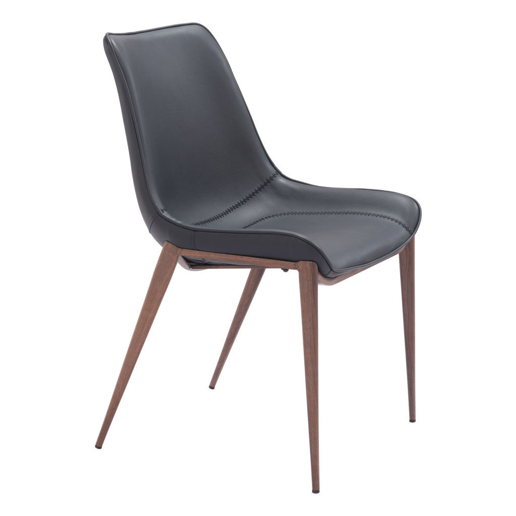 Set of Two Black and Brown Upholstered Faux Leather Dining Side Chairs