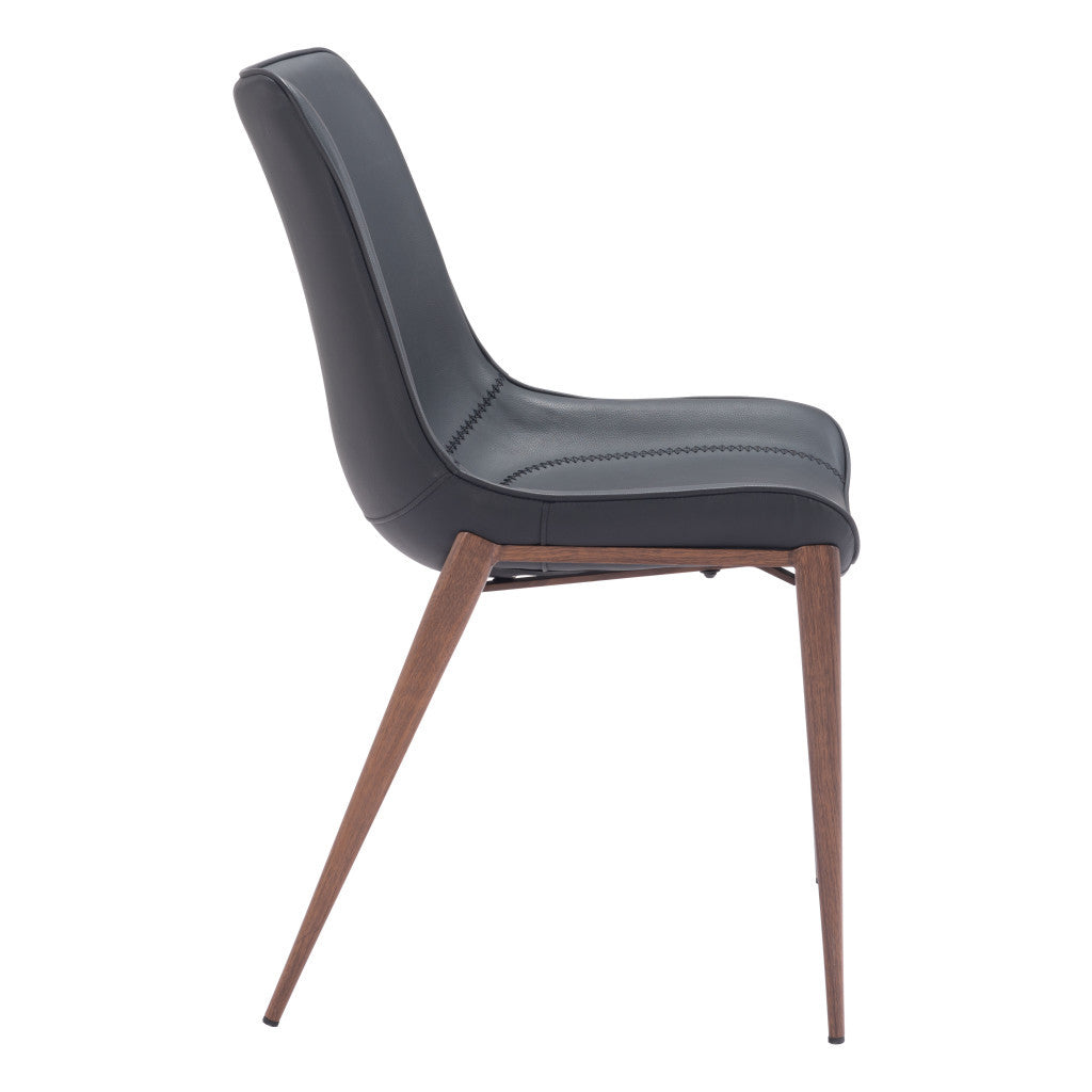 Set of Two Black and Brown Upholstered Faux Leather Dining Side Chairs