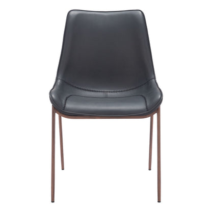 Set of Two Black and Brown Upholstered Faux Leather Dining Side Chairs