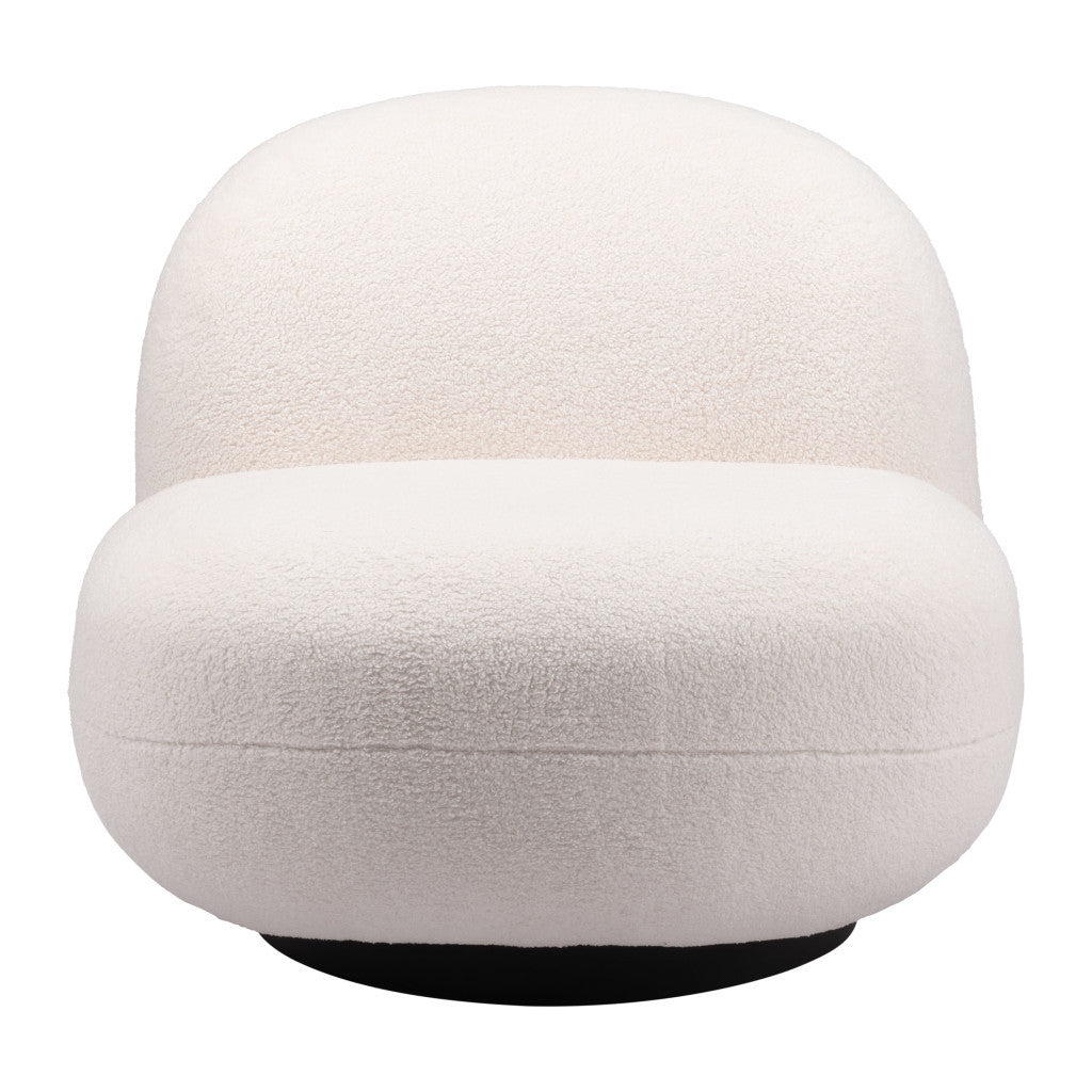 30" Cream And Black Faux Shearling And Upholstered Slipper Chair