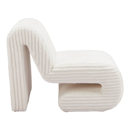 26" White Corduroy And Upholstered Lounge Chair