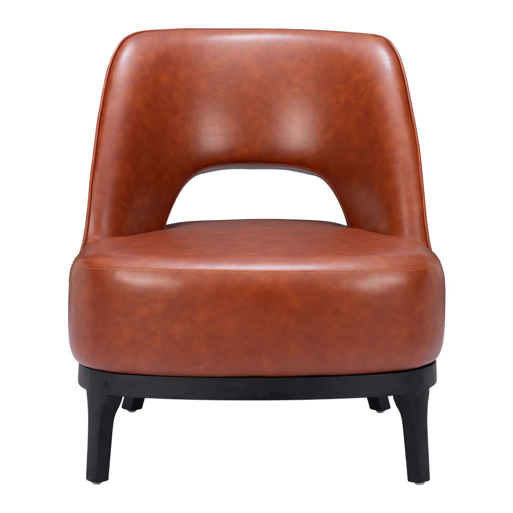 26" Brown And Black Faux Leather And Faux Leather Lounge Chair