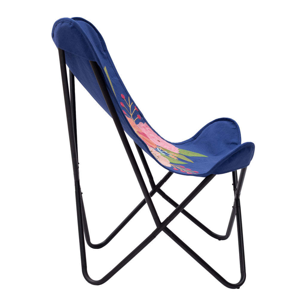 26" Blue And Black Tropical Butterfly Chair