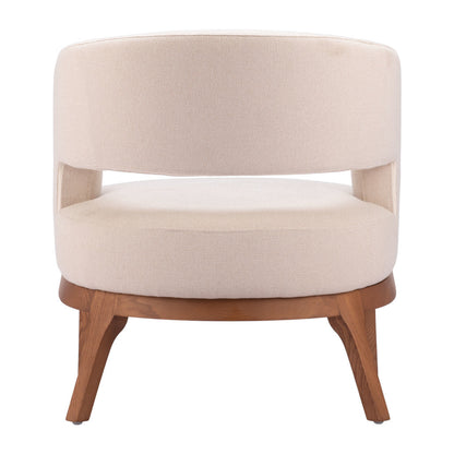 27" Beige And Brown Upholstered Arm Chair