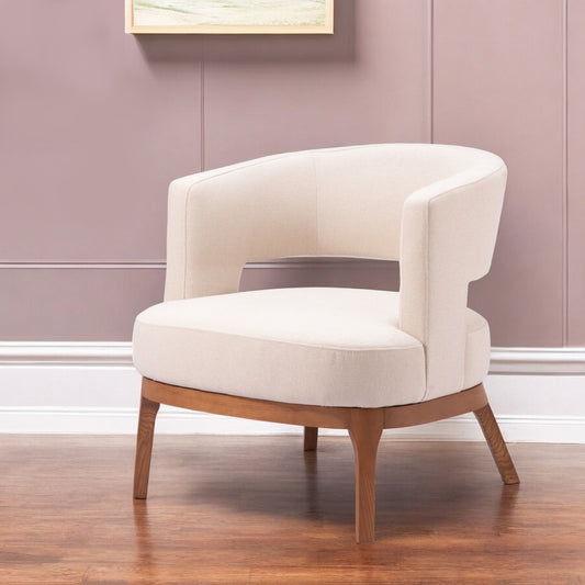 27" Beige And Brown Upholstered Arm Chair