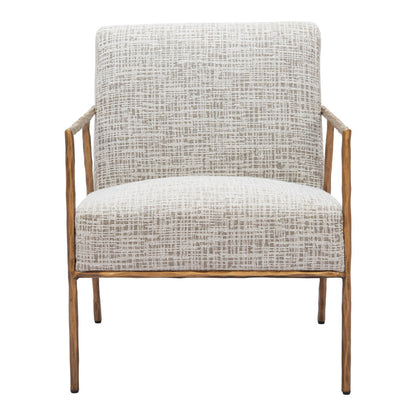 25" Beige And Gold Upholstered Arm Chair