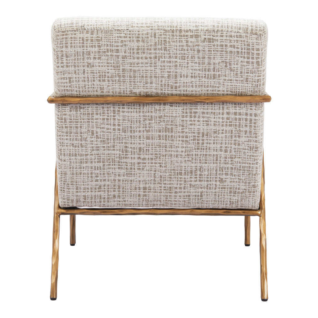 25" Beige And Gold Upholstered Arm Chair