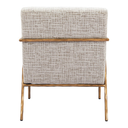 25" Beige And Gold Upholstered Arm Chair