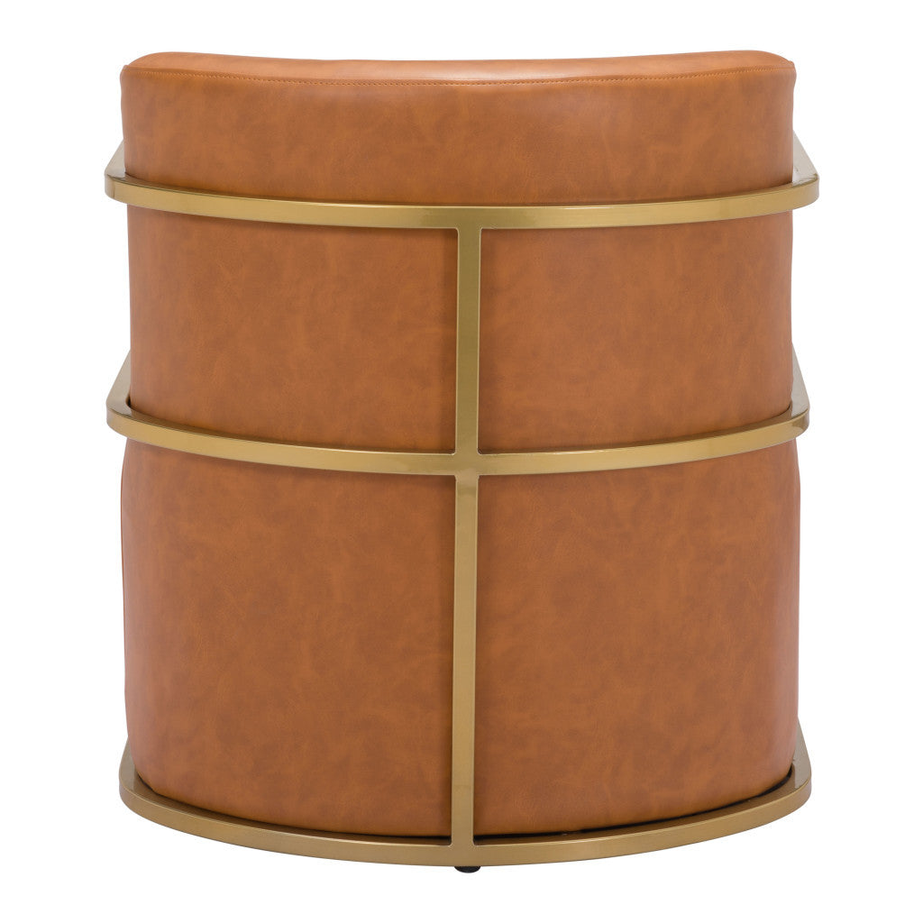 27" Brown And Gold Faux Leather And Faux Leather Arm Chair