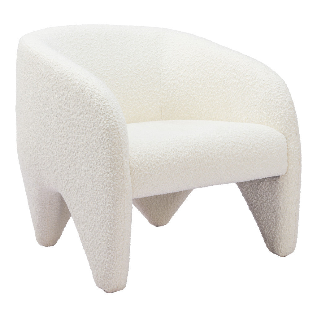 30" White Faux Shearling And Upholstered Arm Chair