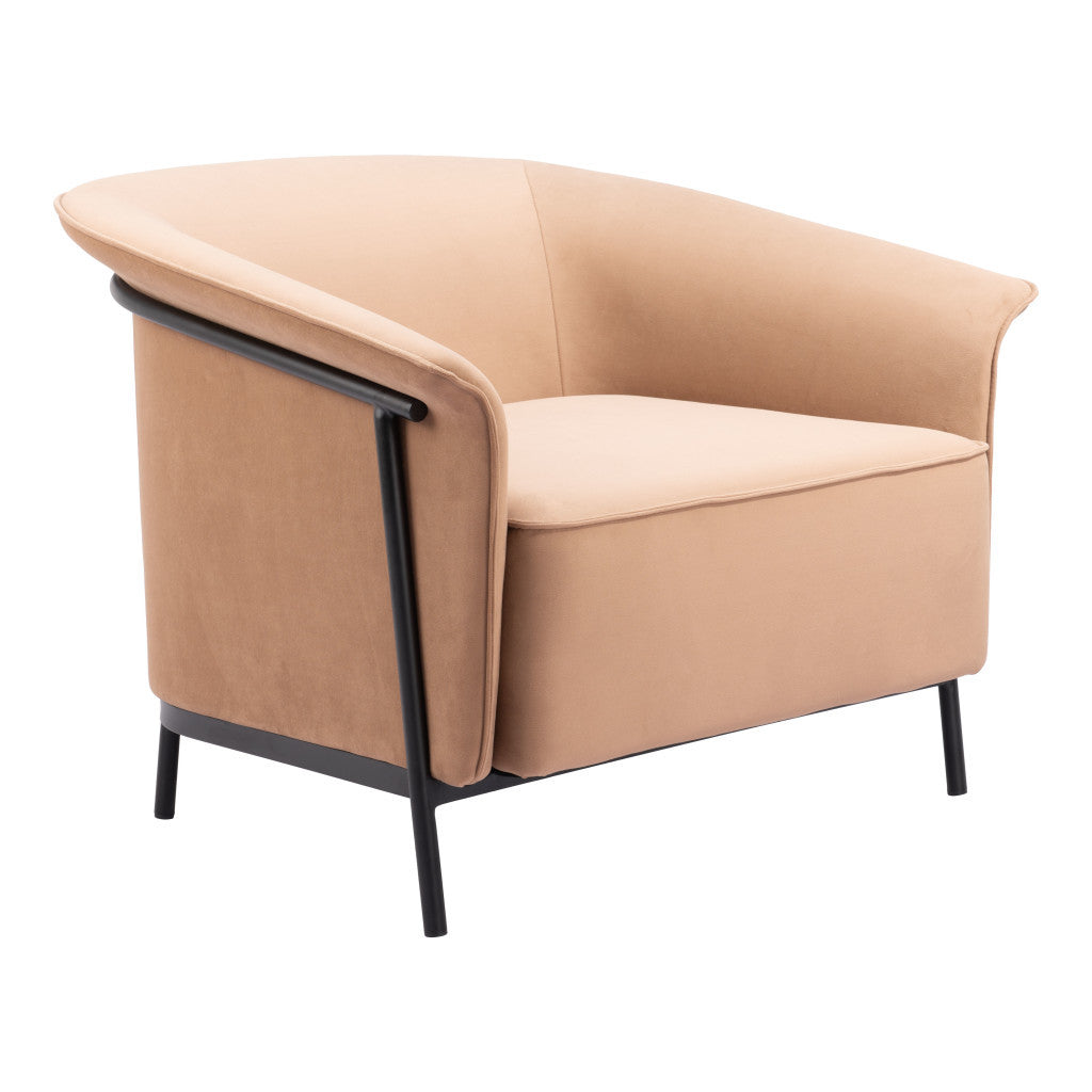 35" Tan And Black Upholstered Arm Chair