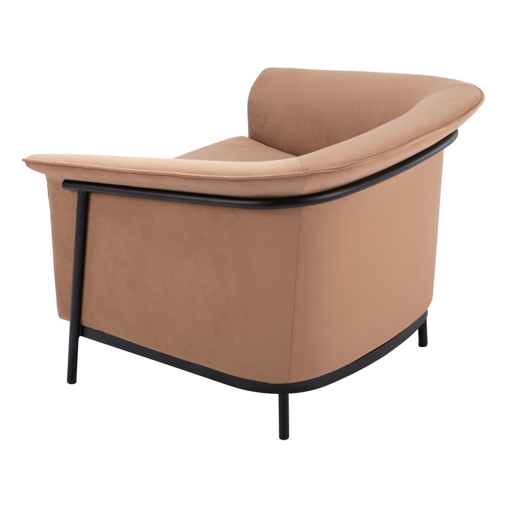 35" Tan And Black Upholstered Arm Chair